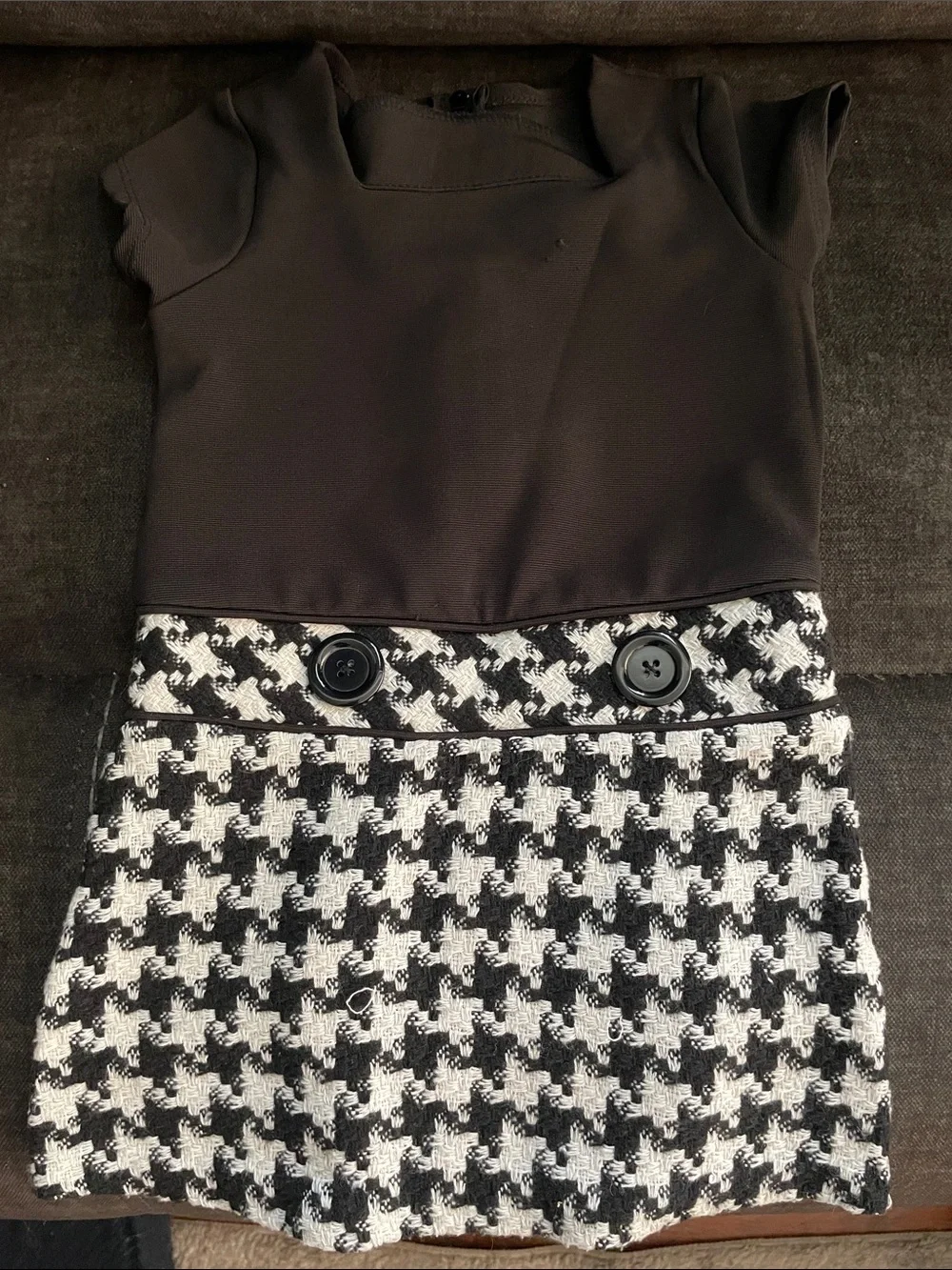Bonnie Jean Black and White Houndstooth Waist-Button Knit Dress